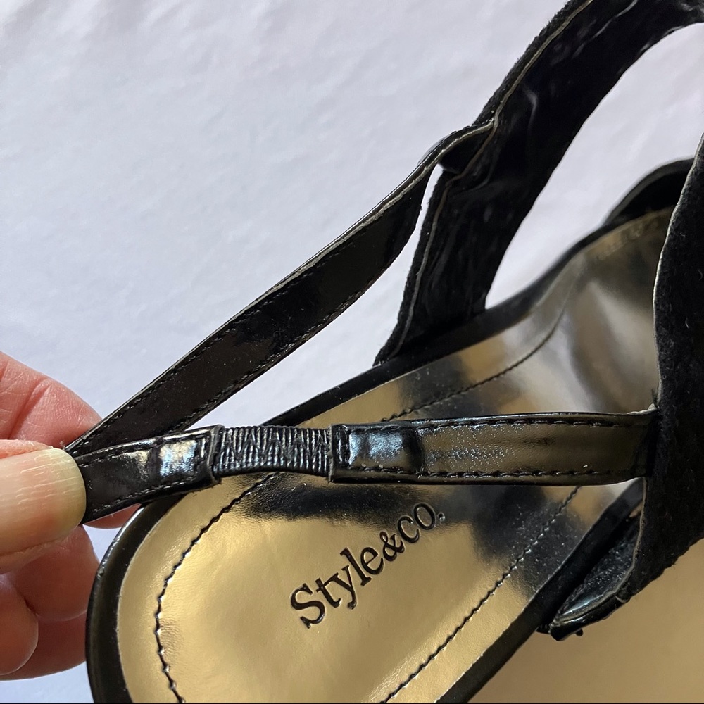Style & Co. Black woven strap, sling back wedge heel,  Jute heel 4” Size 9 - Picture 4 of 8
